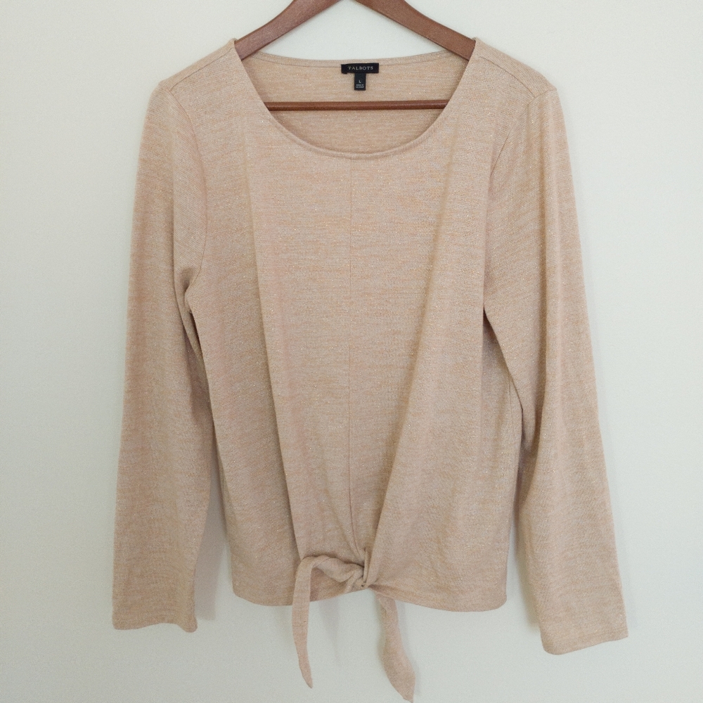Talbots Long Sleeve Tie Front Top Beige Size Large